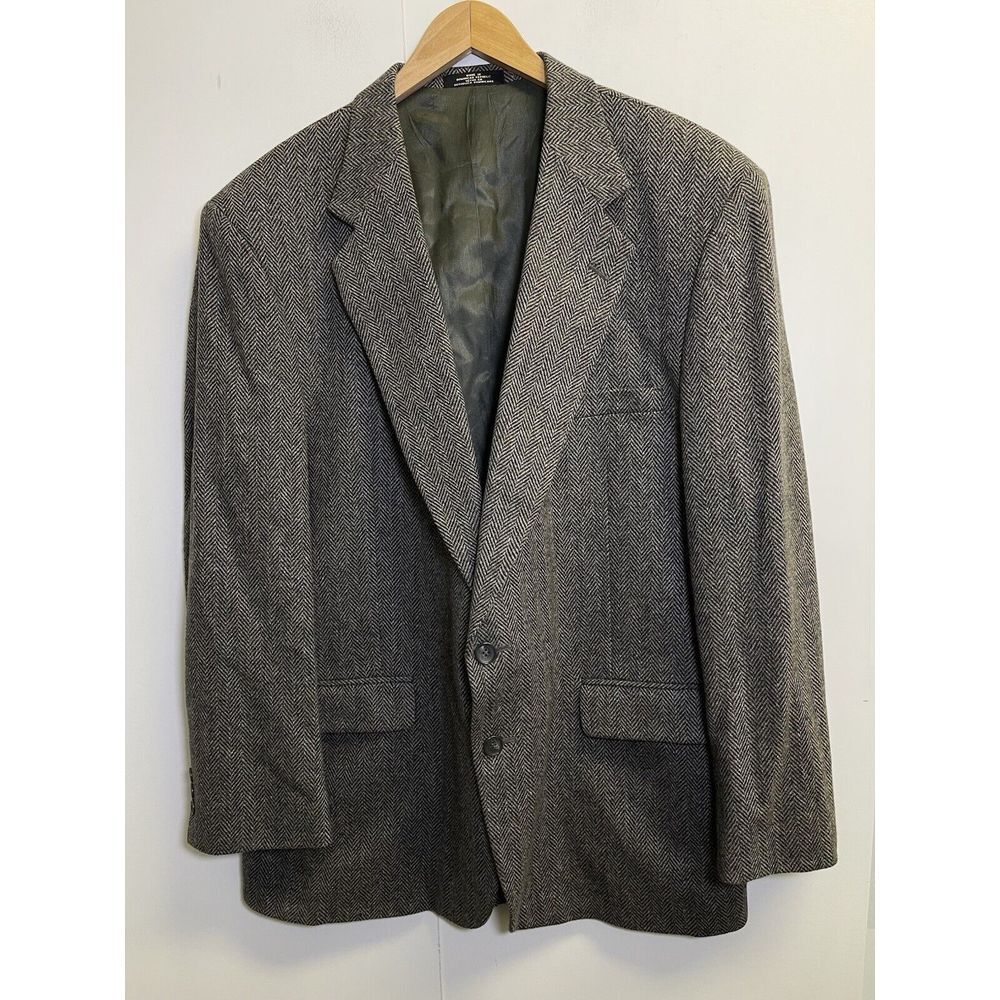 Towncraft Mens 46R Gray Herringbone Tweed Wool Classic Sport Coat Blazer‎ Jacket